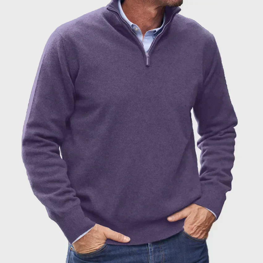 Men's Half-Zip Knit Jumper with Stand Collar & Ribbed Cuffs - Stylish & Comfortable Sweater for Casual Wear