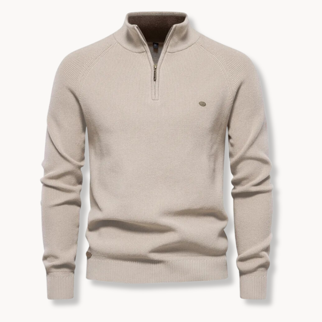 Men's Slim Fit Half-Zip Knitted Jumper with Stand Collar - Stylish & Comfortable Sweater