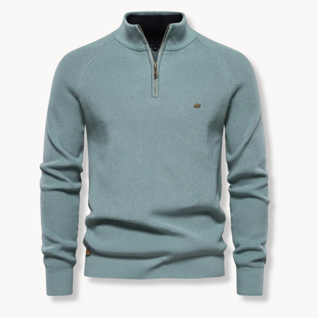 Men's Slim Fit Half-Zip Knitted Jumper with Stand Collar - Stylish & Comfortable Sweater