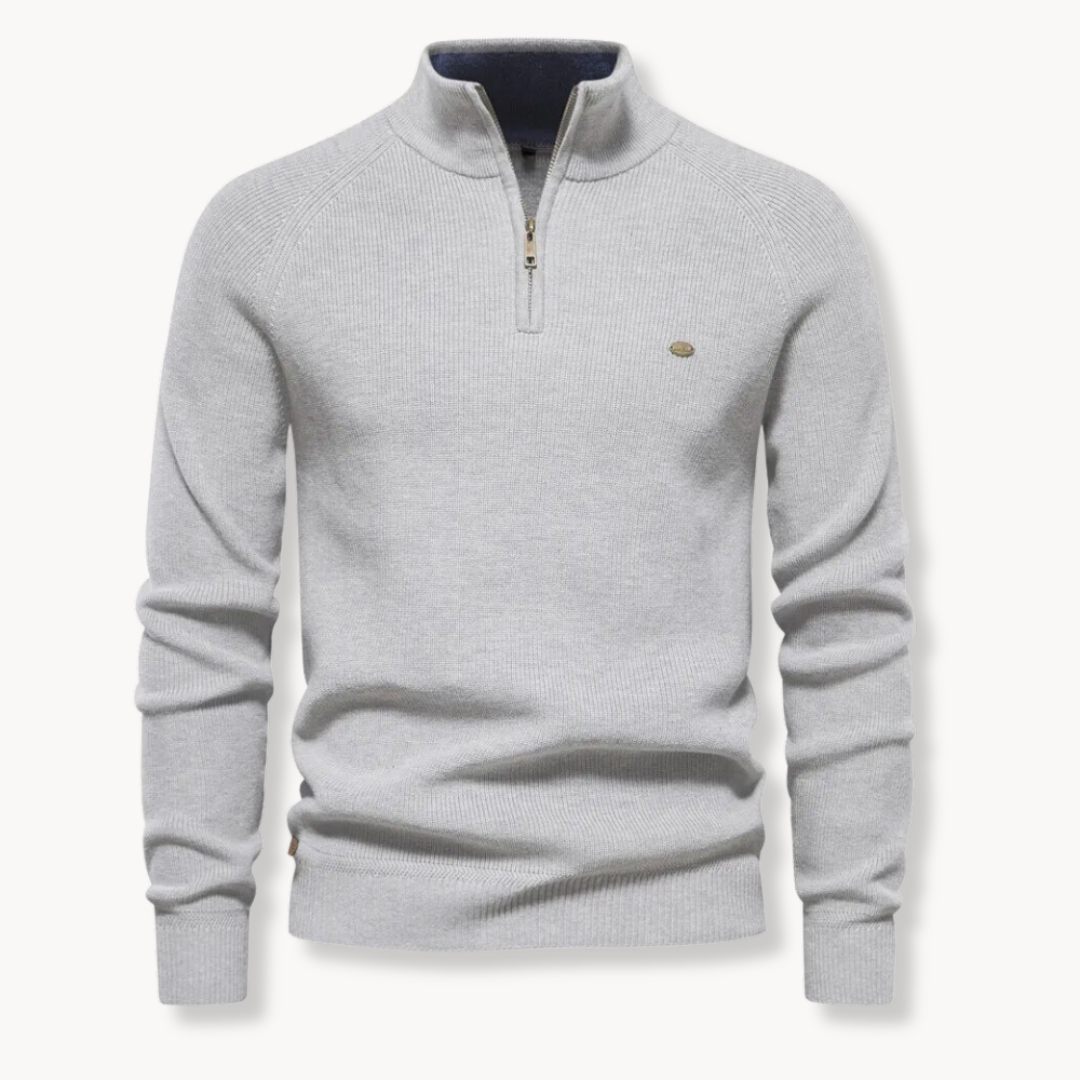 Men's Slim Fit Half-Zip Knitted Jumper with Stand Collar - Stylish & Comfortable Sweater