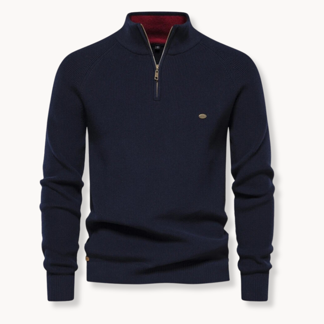 Men's Slim Fit Half-Zip Knitted Jumper with Stand Collar - Stylish & Comfortable Sweater