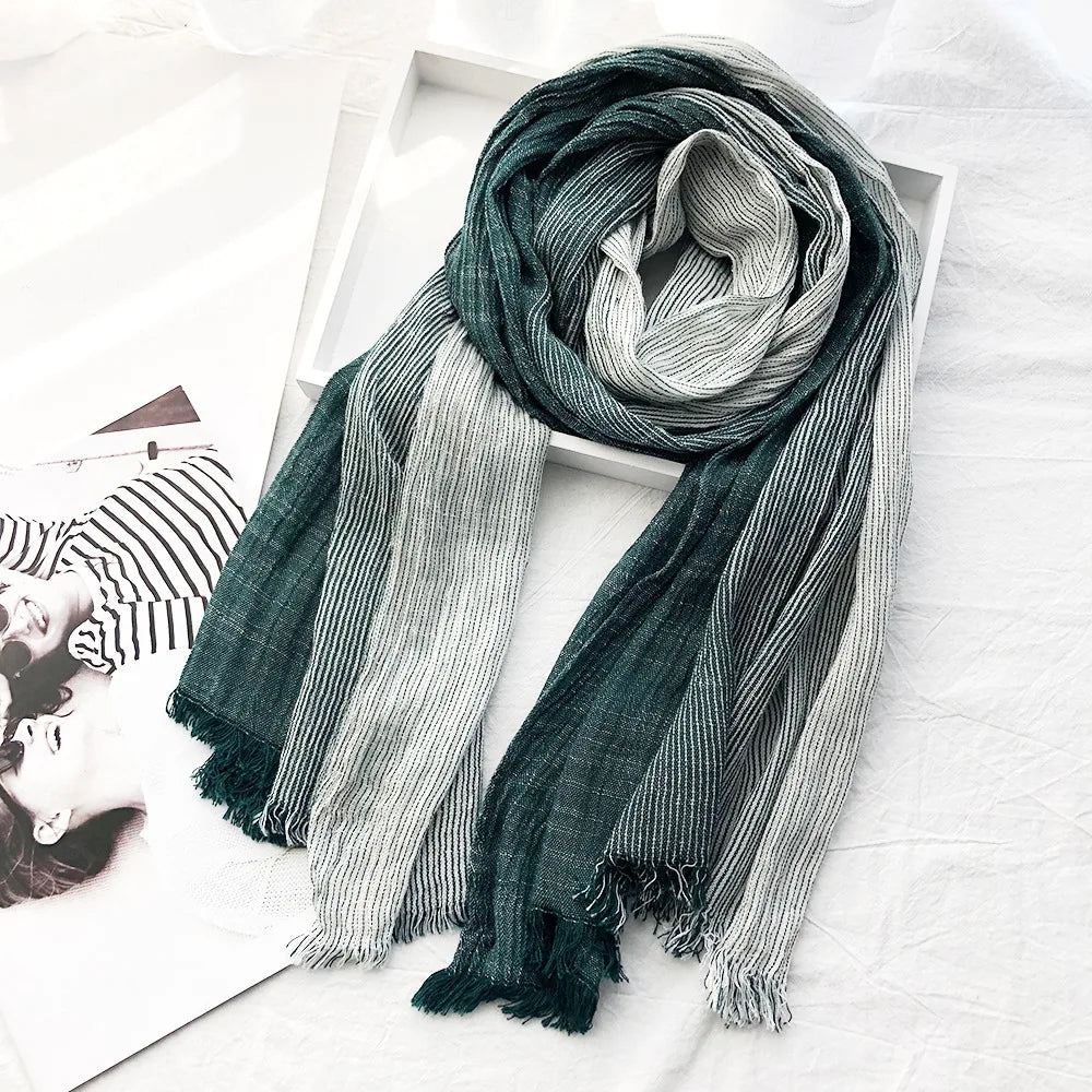 Heritage Stripe Cotton-Linen Blend Scarf: Lightweight, Versatile, All-Season Style