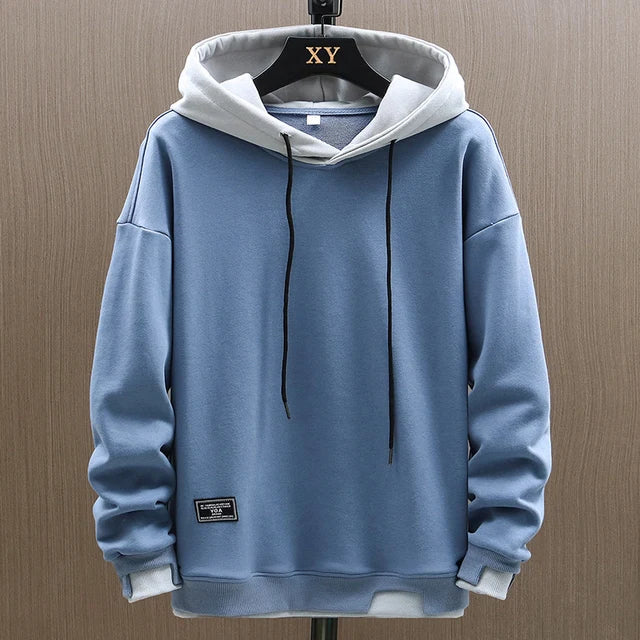 Men's Casual Colorblock Hoodie - Relaxed Fit, Adjustable Drawstring Hood, Stylish Everyday Wear