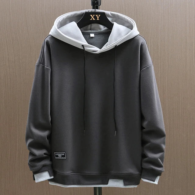 Men's Casual Colorblock Hoodie - Relaxed Fit, Adjustable Drawstring Hood, Stylish Everyday Wear