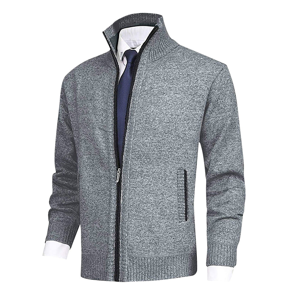 Men's Stand Collar Zip-Up Cardigan with Ribbed Hem - Stylish & Comfortable Knitwear for Every Occasion