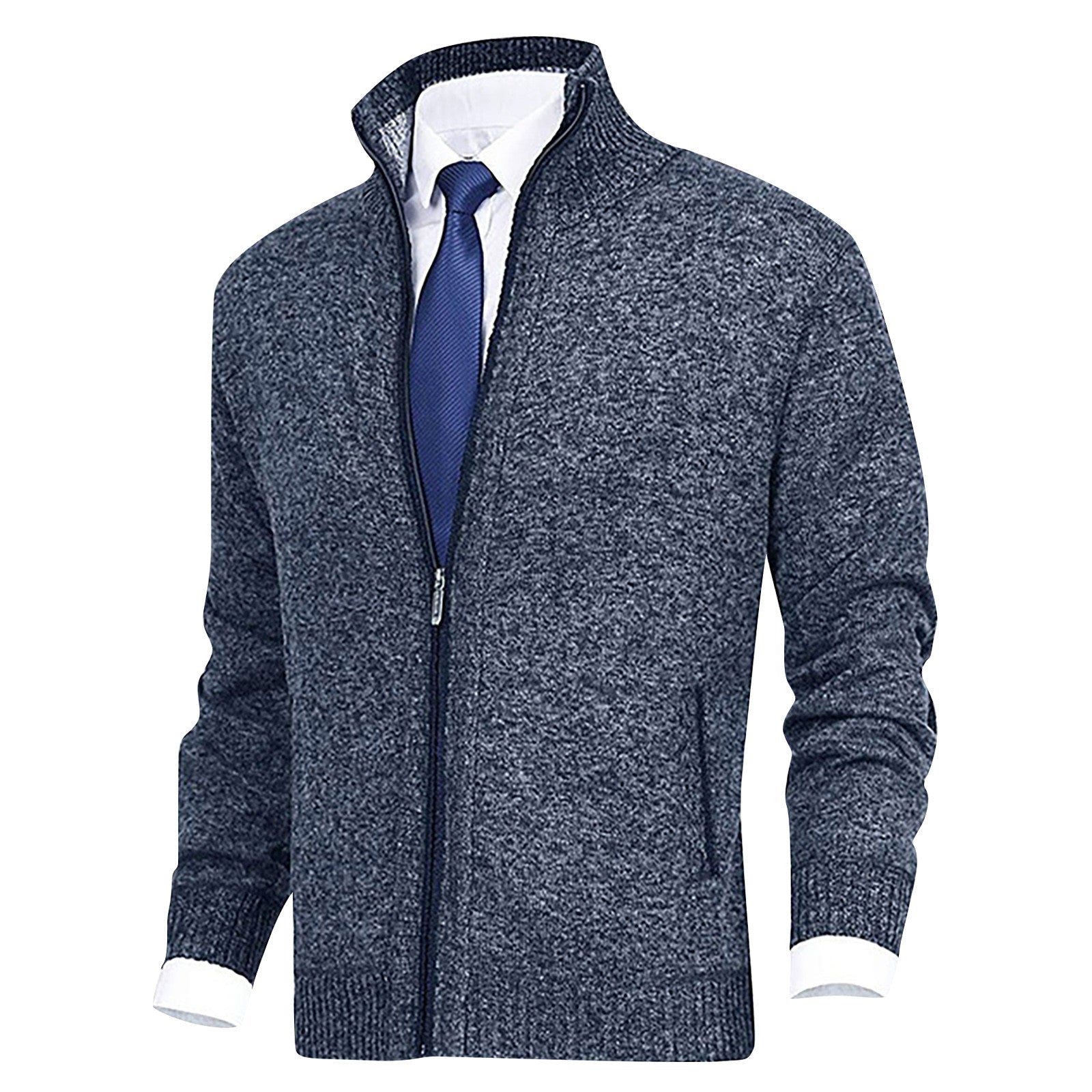 Men's Stand Collar Zip-Up Cardigan with Ribbed Hem - Stylish & Comfortable Knitwear for Every Occasion
