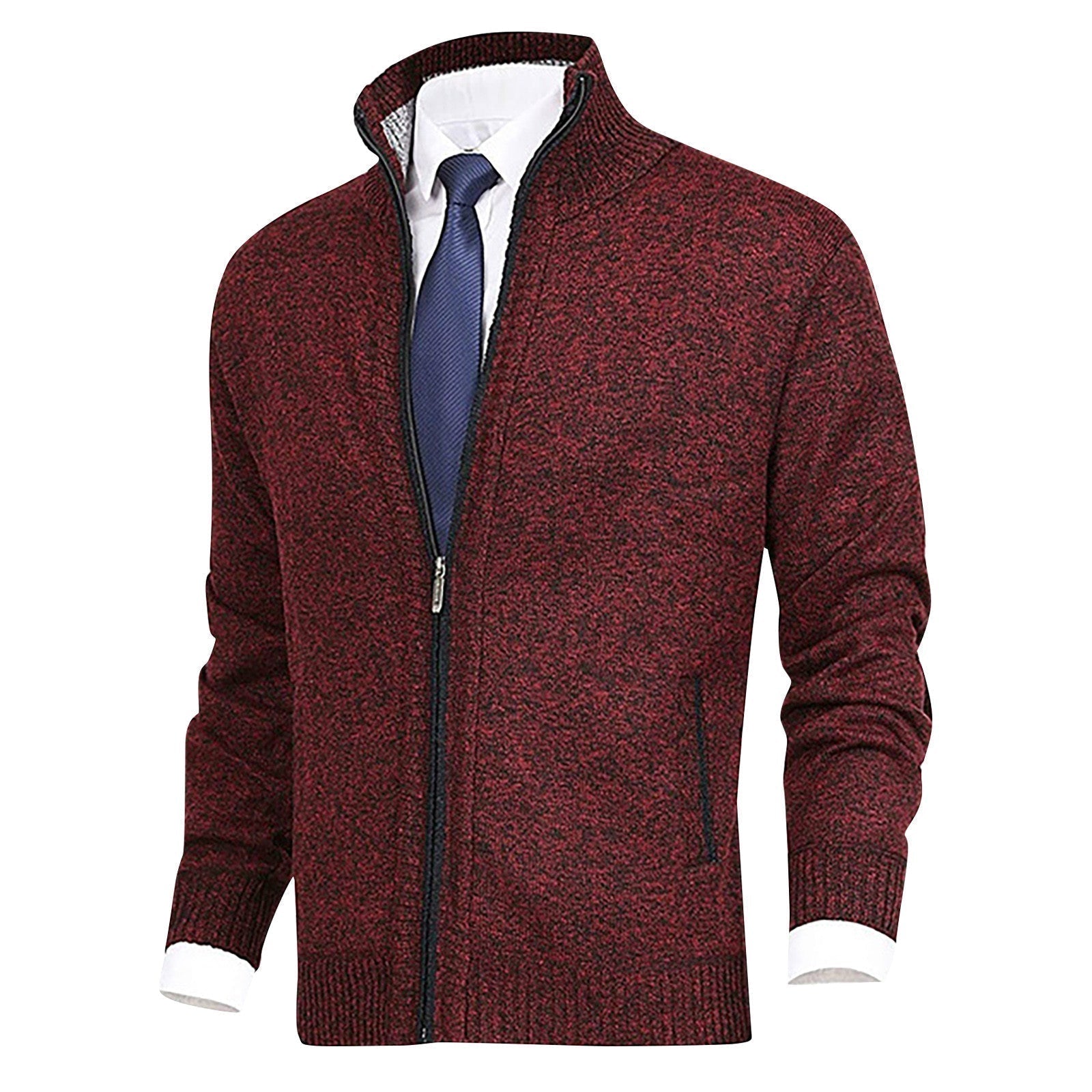 Men's Stand Collar Zip-Up Cardigan with Ribbed Hem - Stylish & Comfortable Knitwear for Every Occasion