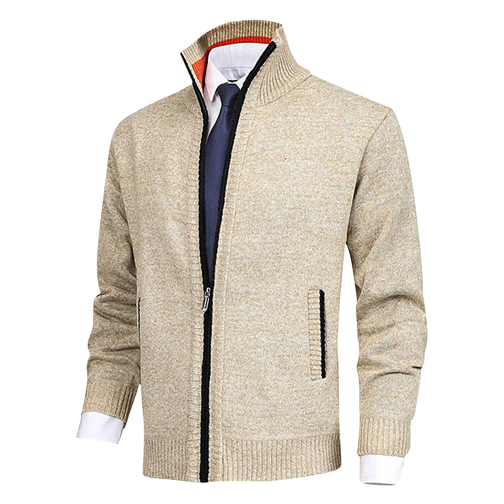 Men's Stand Collar Zip-Up Cardigan with Ribbed Hem - Stylish & Comfortable Knitwear for Every Occasion