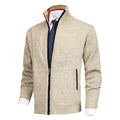 Men's Stand Collar Zip-Up Cardigan with Ribbed Hem - Stylish & Comfortable Knitwear for Every Occasion