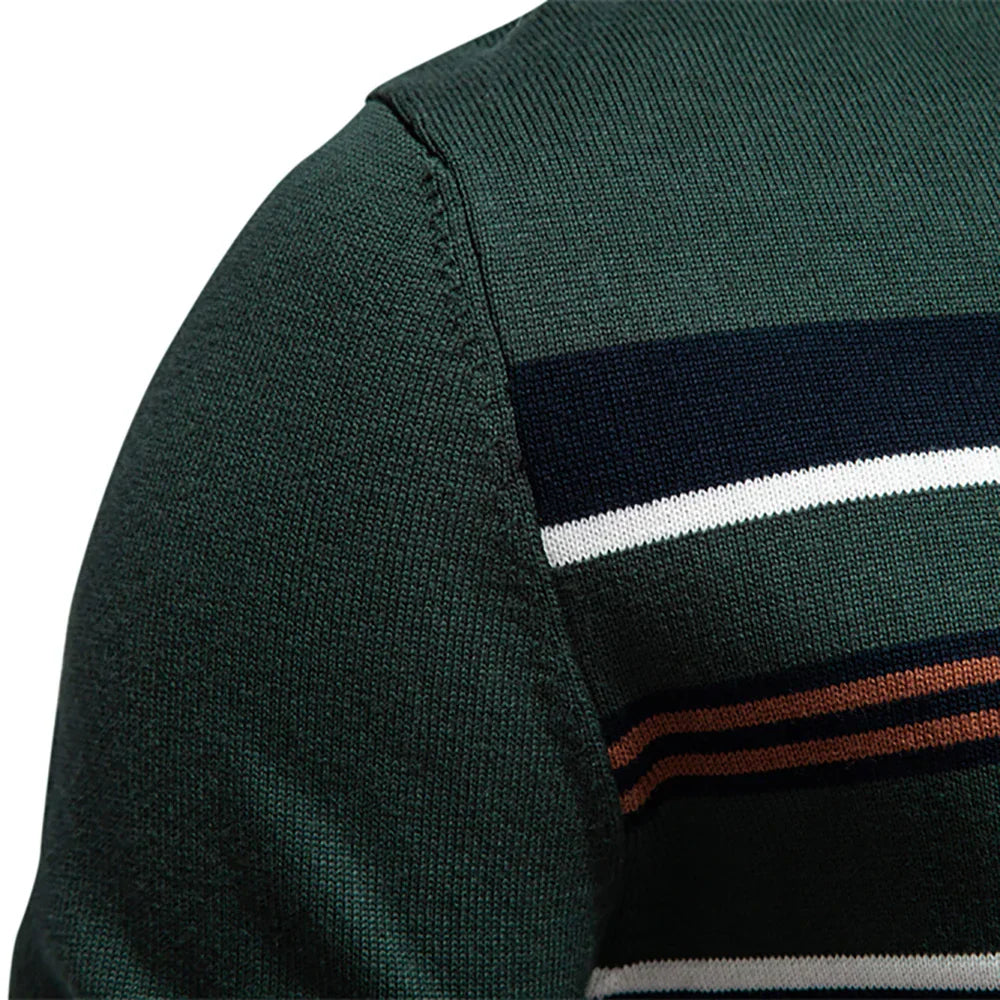 Men's Modern Contrast Chest Striped Half-Zip Jumper - Stylish & Comfortable Knitwear for Casual Wear