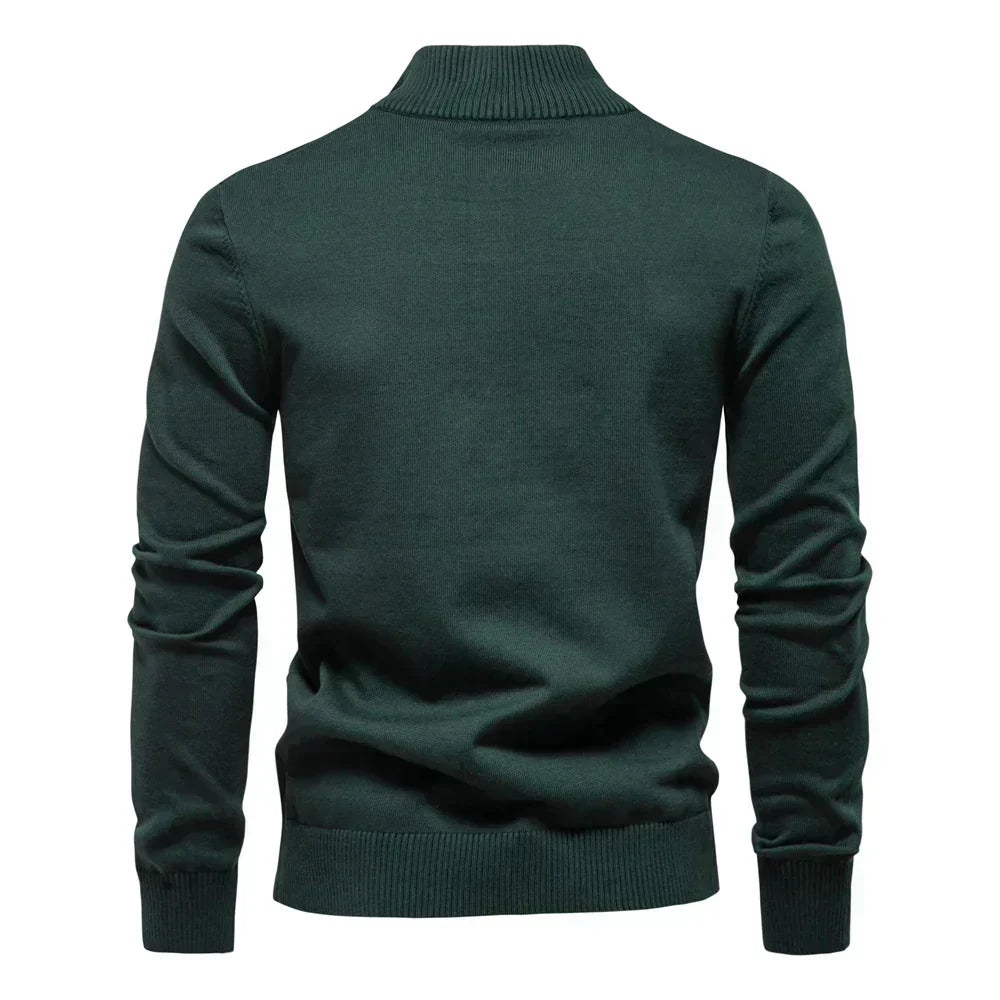 Men's Modern Contrast Chest Striped Half-Zip Jumper - Stylish & Comfortable Knitwear for Casual Wear