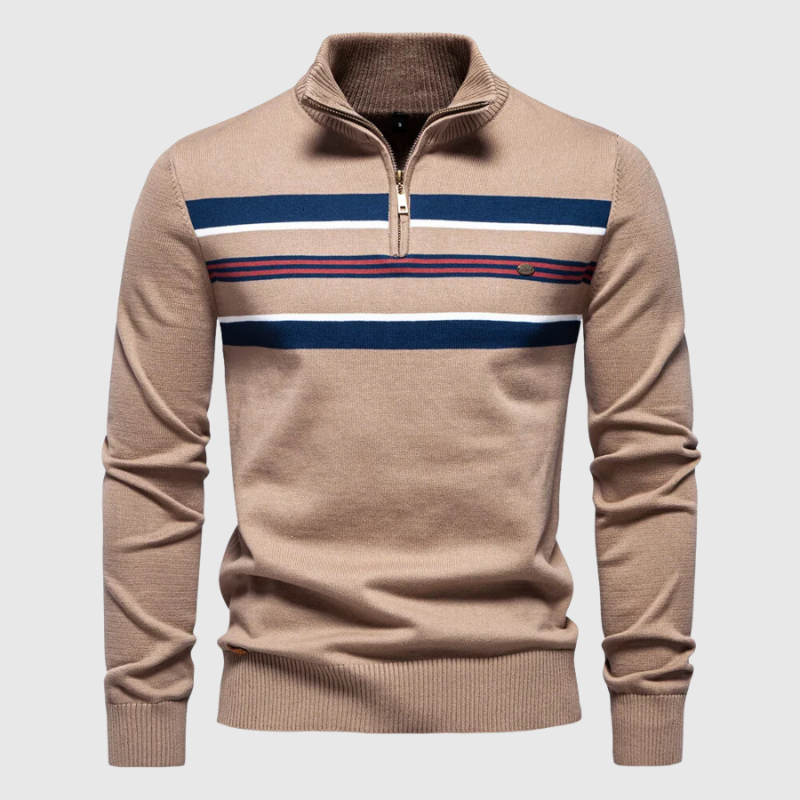 Men's Modern Contrast Chest Striped Half-Zip Jumper - Stylish & Comfortable Knitwear for Casual Wear