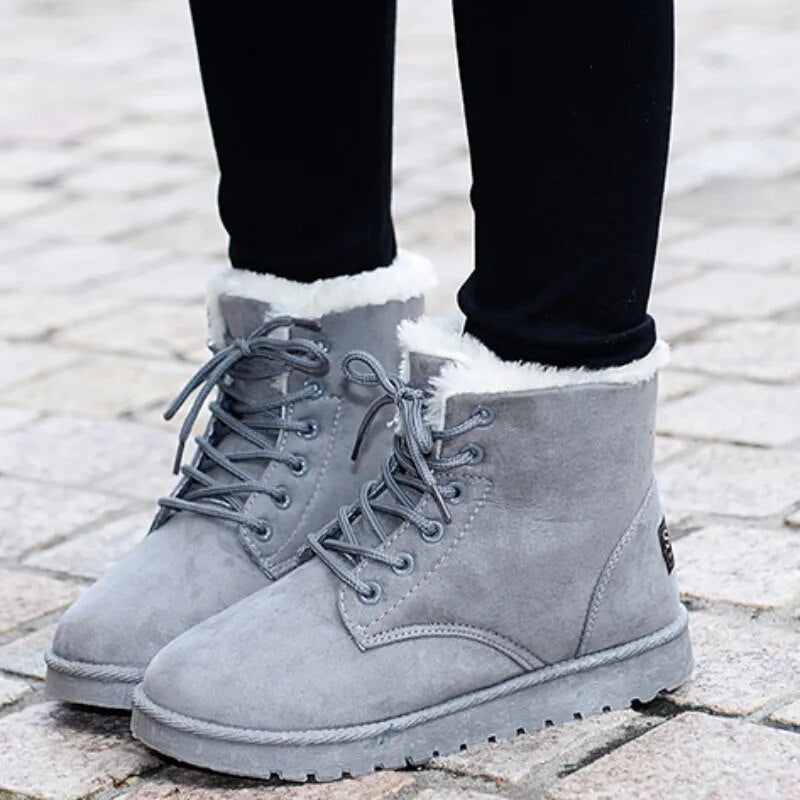 Women's Lace-Up Ankle Boots with Cozy Warm Lining & Non-Slip Sole - Stylish & Comfortable Footwear