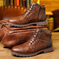 Men's Rugged Lace-Up Ankle Boots with Side Zipper - Durable Sole for Ultimate Comfort & Style