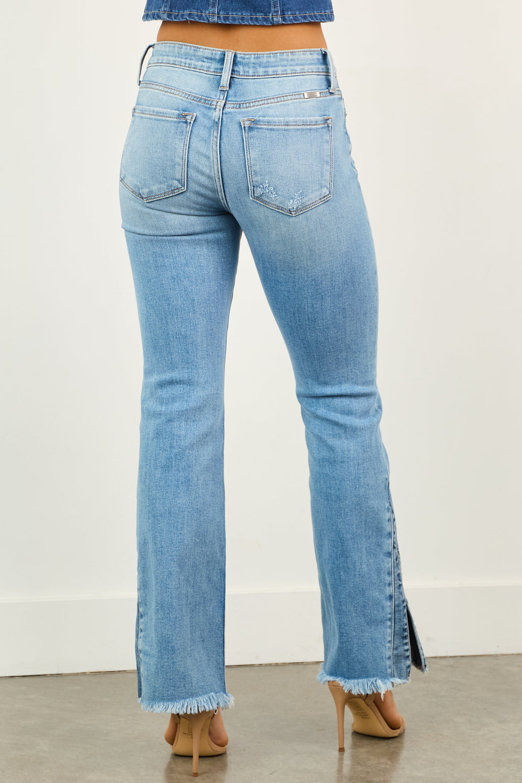 KanCan Medium Wash Bootcut Jeans with Slit Hem - Stretchy & Comfortable Women's Denim