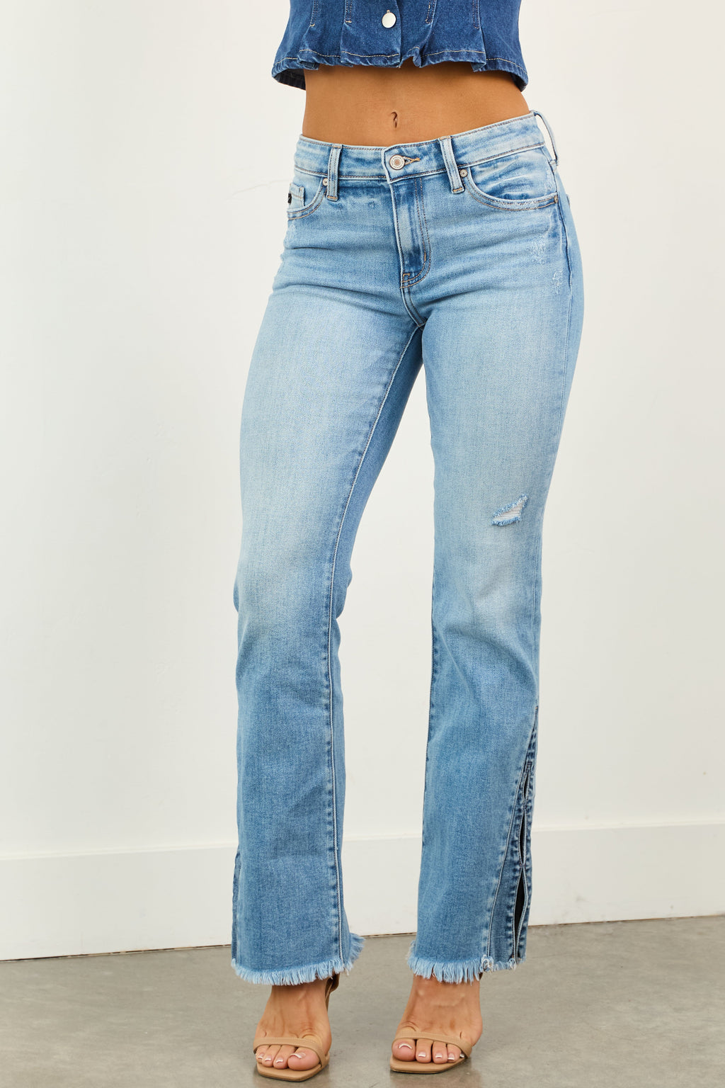 KanCan Medium Wash Bootcut Jeans with Slit Hem - Stretchy & Comfortable Women's Denim