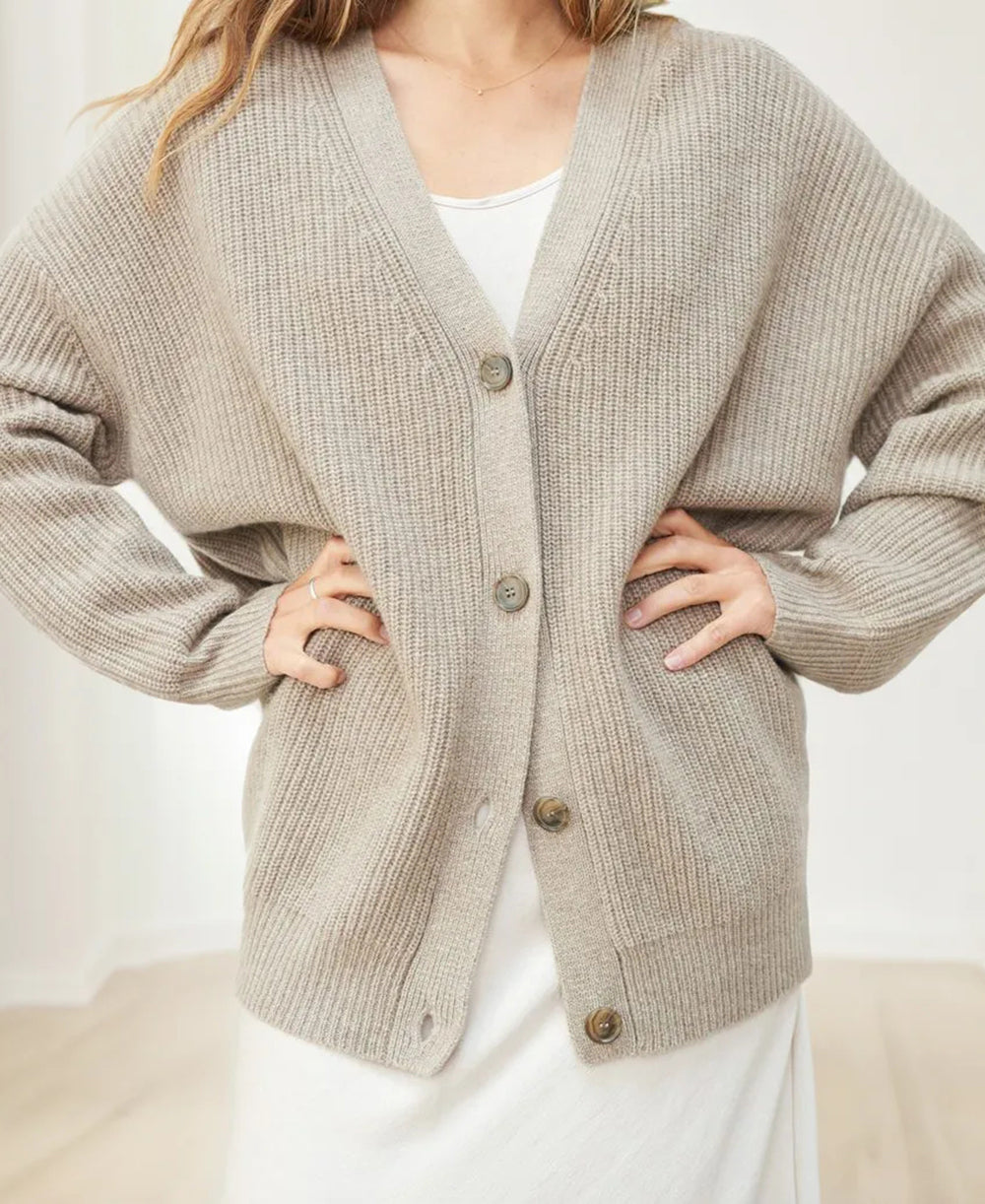 Cozy Women's Oversized Button Cardigan - Ribbed Knit Texture for Ultimate Comfort