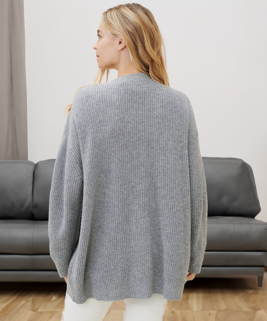Cozy Women's Oversized Button Cardigan - Ribbed Knit Texture for Ultimate Comfort