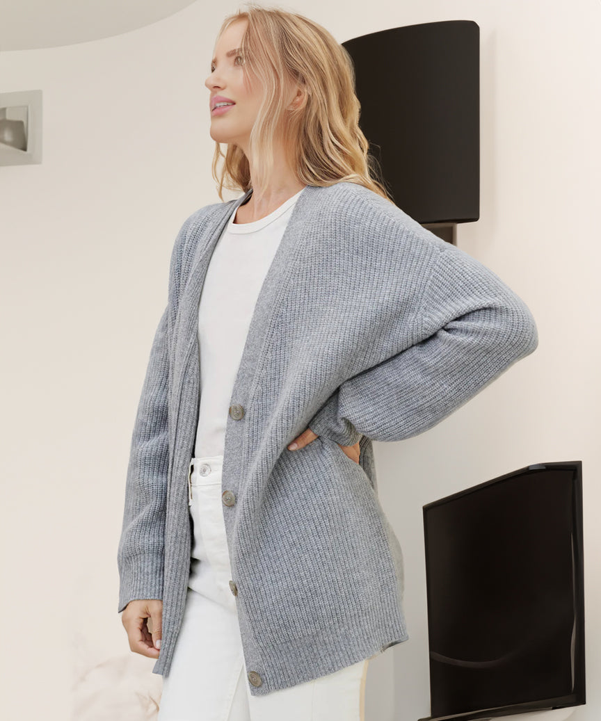 Cozy Women's Oversized Button Cardigan - Ribbed Knit Texture for Ultimate Comfort