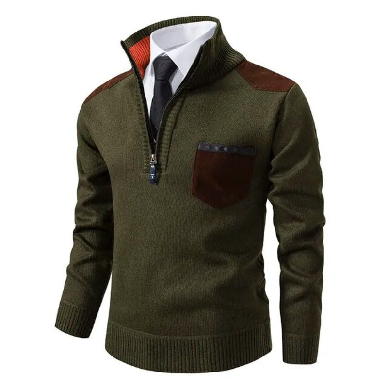Men's Half-Zip Smart Casual Jumper with Contrast Shoulder Panels - Stylish Lightweight Sweater for Everyday Wear