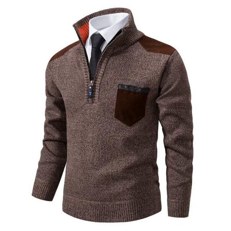 Men's Half-Zip Smart Casual Jumper with Contrast Shoulder Panels - Stylish Lightweight Sweater for Everyday Wear