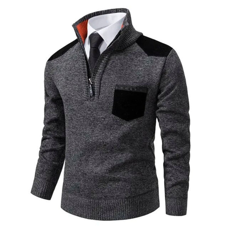 Men's Half-Zip Smart Casual Jumper with Contrast Shoulder Panels - Stylish Lightweight Sweater for Everyday Wear