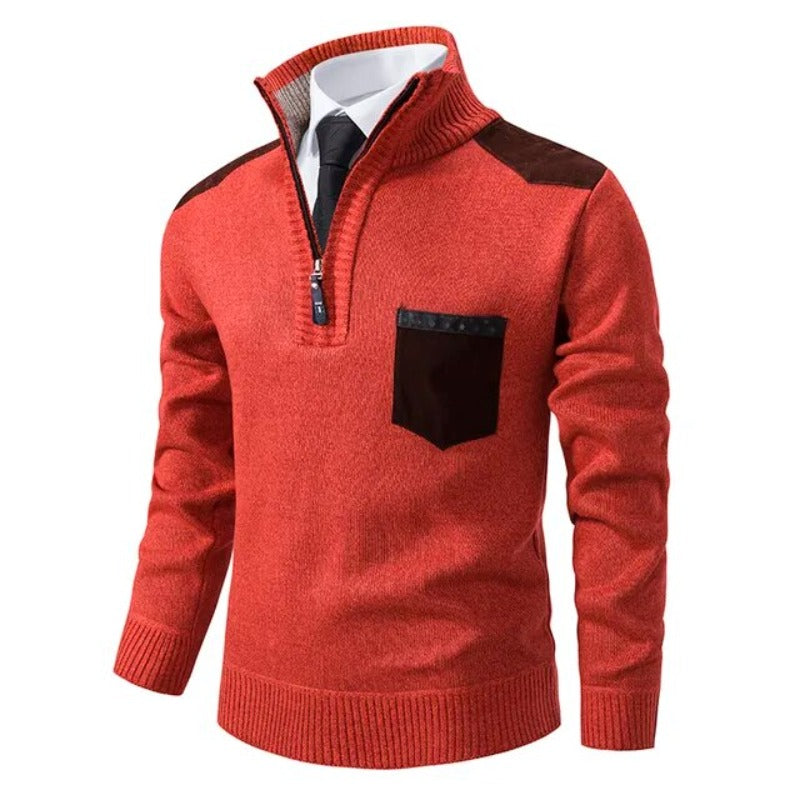 Men's Half-Zip Smart Casual Jumper with Contrast Shoulder Panels - Stylish Lightweight Sweater for Everyday Wear