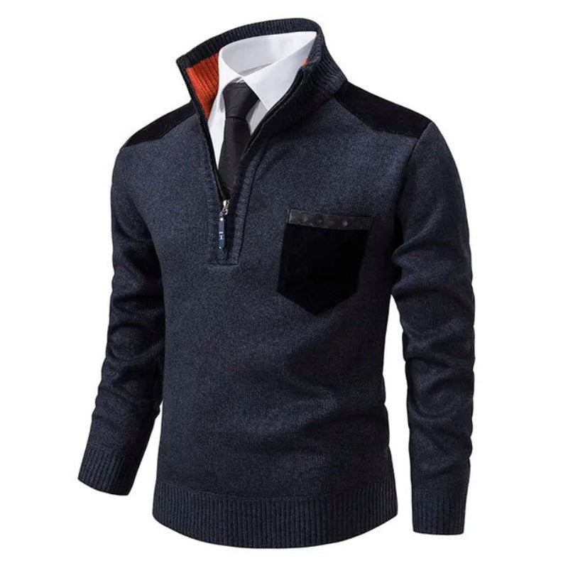 Men's Half-Zip Smart Casual Jumper with Contrast Shoulder Panels - Stylish Lightweight Sweater for Everyday Wear