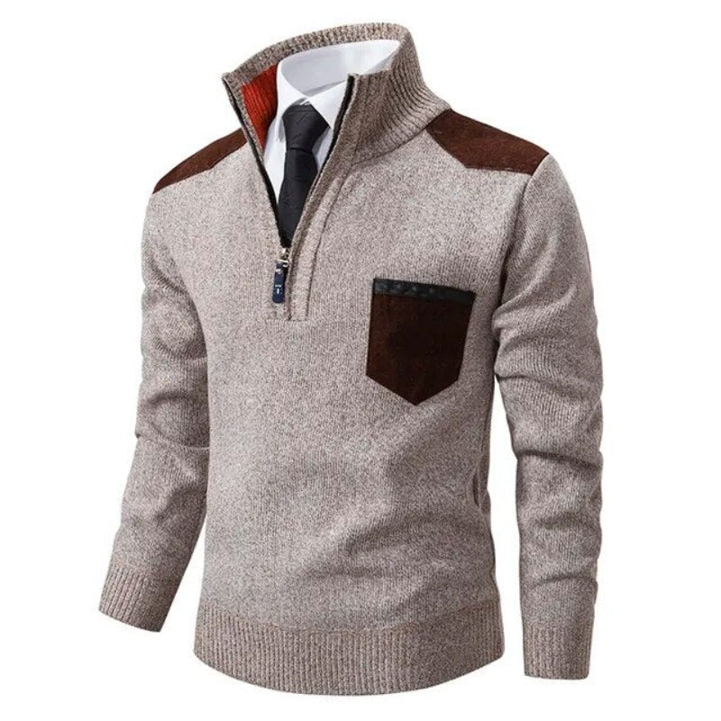 Men's Half-Zip Smart Casual Jumper with Contrast Shoulder Panels - Stylish Lightweight Sweater for Everyday Wear