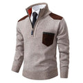 Men's Half-Zip Smart Casual Jumper with Contrast Shoulder Panels - Stylish Lightweight Sweater for Everyday Wear