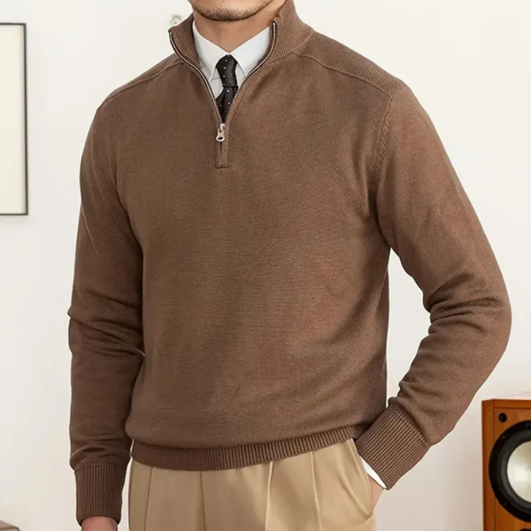 Half Zip Ribbed Collar Sweater