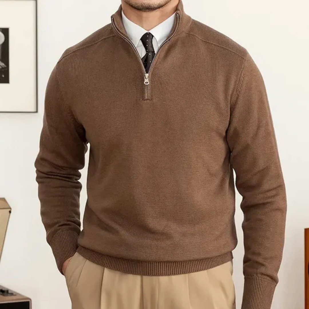 Half Zip Ribbed Collar Sweater