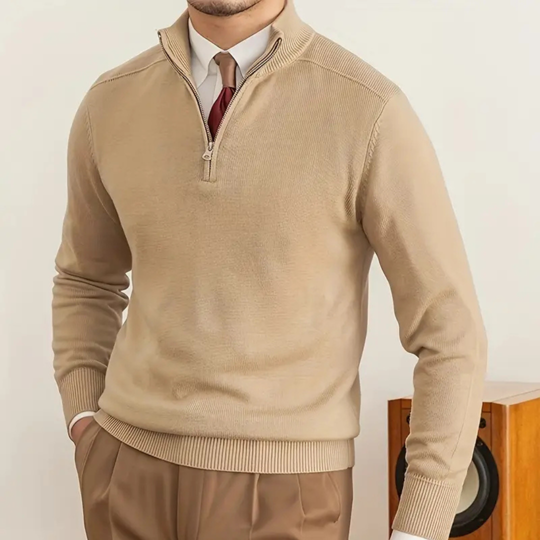 Half Zip Ribbed Collar Sweater