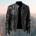 Men's Premium Sleek Leather Jacket - Zip Closure & Stand Collar - Stylish & Durable