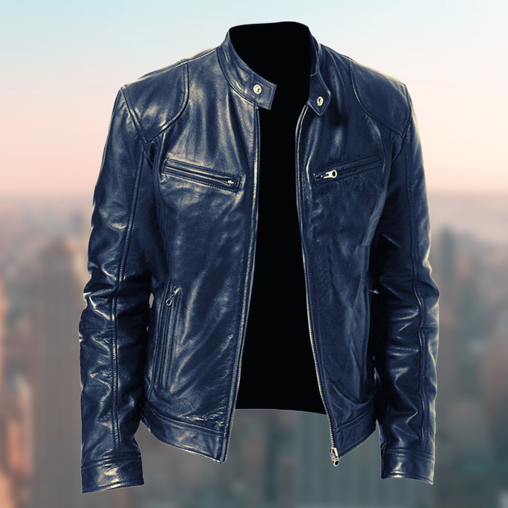 Men's Premium Sleek Leather Jacket - Zip Closure & Stand Collar - Stylish & Durable