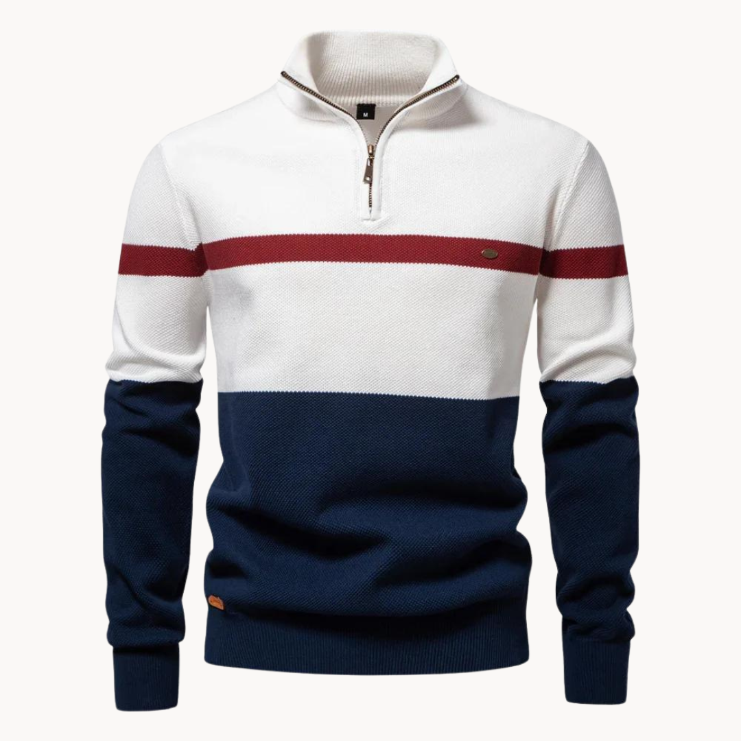 Men's Modern Color Block Quarter-Zip Jumper - Stylish & Comfortable Sweater for Casual Wear