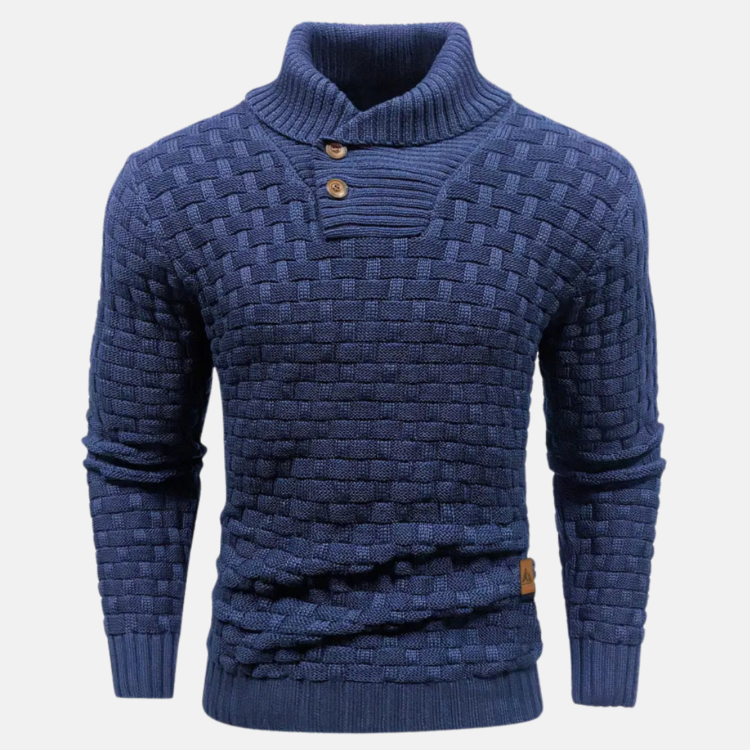 Men's Shawl Collar Textured Knit Jumper with Stylish Button Detail - Cozy & Versatile Sweater
