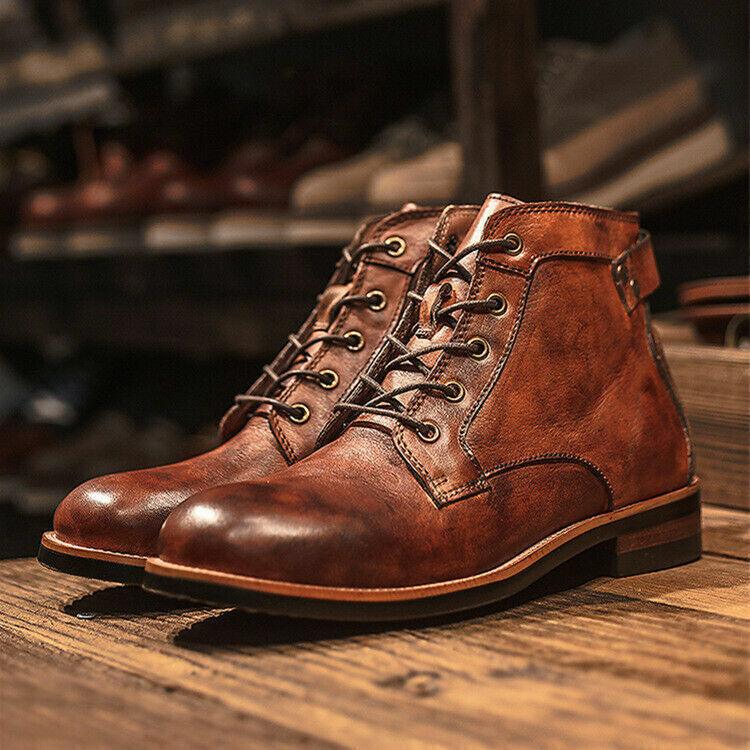 Men's Premium Leather Lace-Up Ankle Boots - Stylish & Durable Footwear for All Occasions