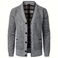 Men's V-Neck Button Cardigan with Plaid Lining & Side Pockets - Stylish, Comfortable Knitwear for Every Occasion