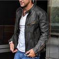 Men's Premium Leather Jacket with Stand Collar & Functional Zip Pockets - Stylish & Durable Outerwear