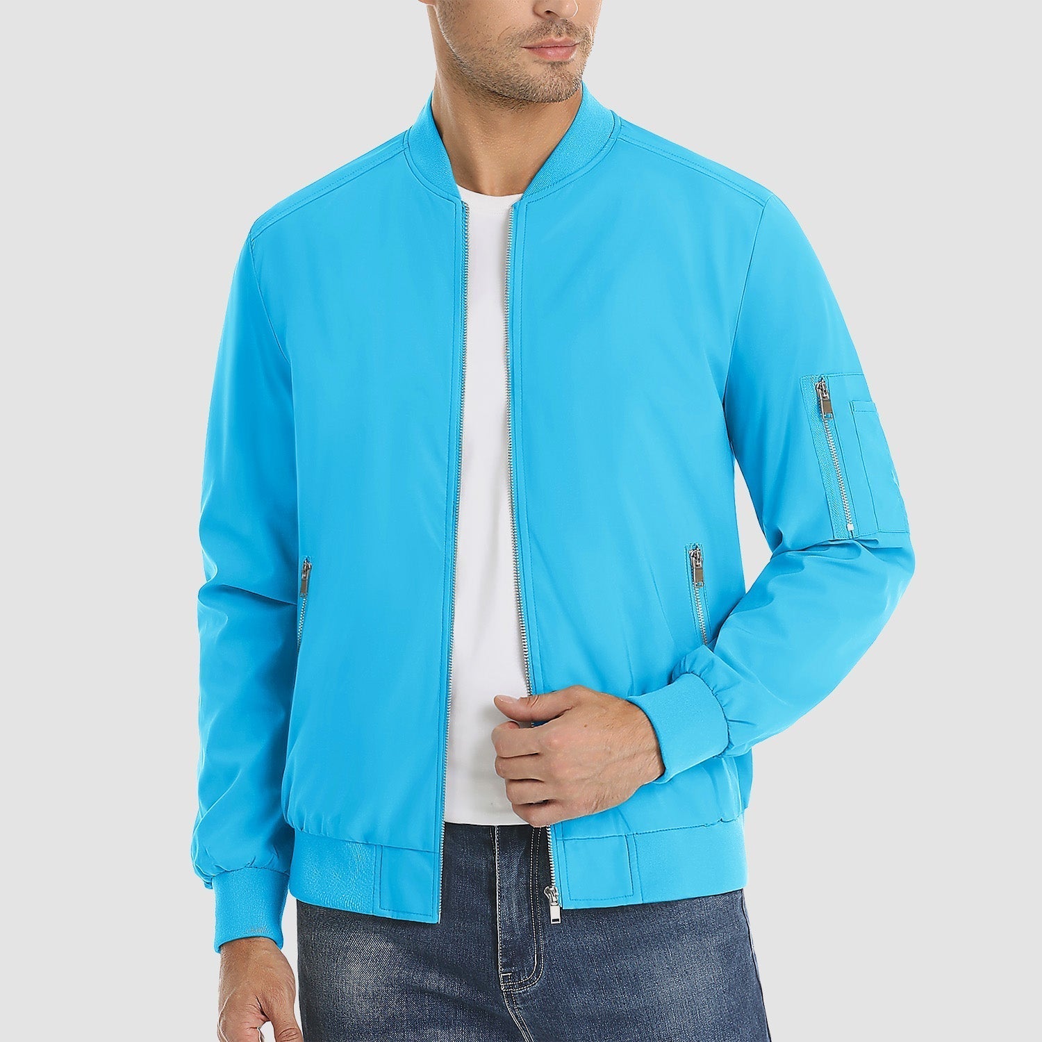 Men's Lightweight Zip-Up Bomber Jacket - Stylish Casual Windbreaker for All Seasons