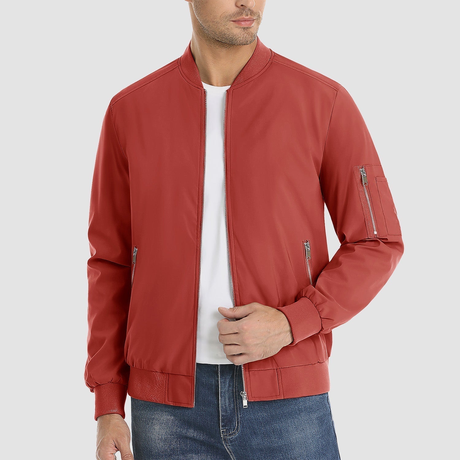 Men's Lightweight Zip-Up Bomber Jacket - Stylish Casual Windbreaker for All Seasons