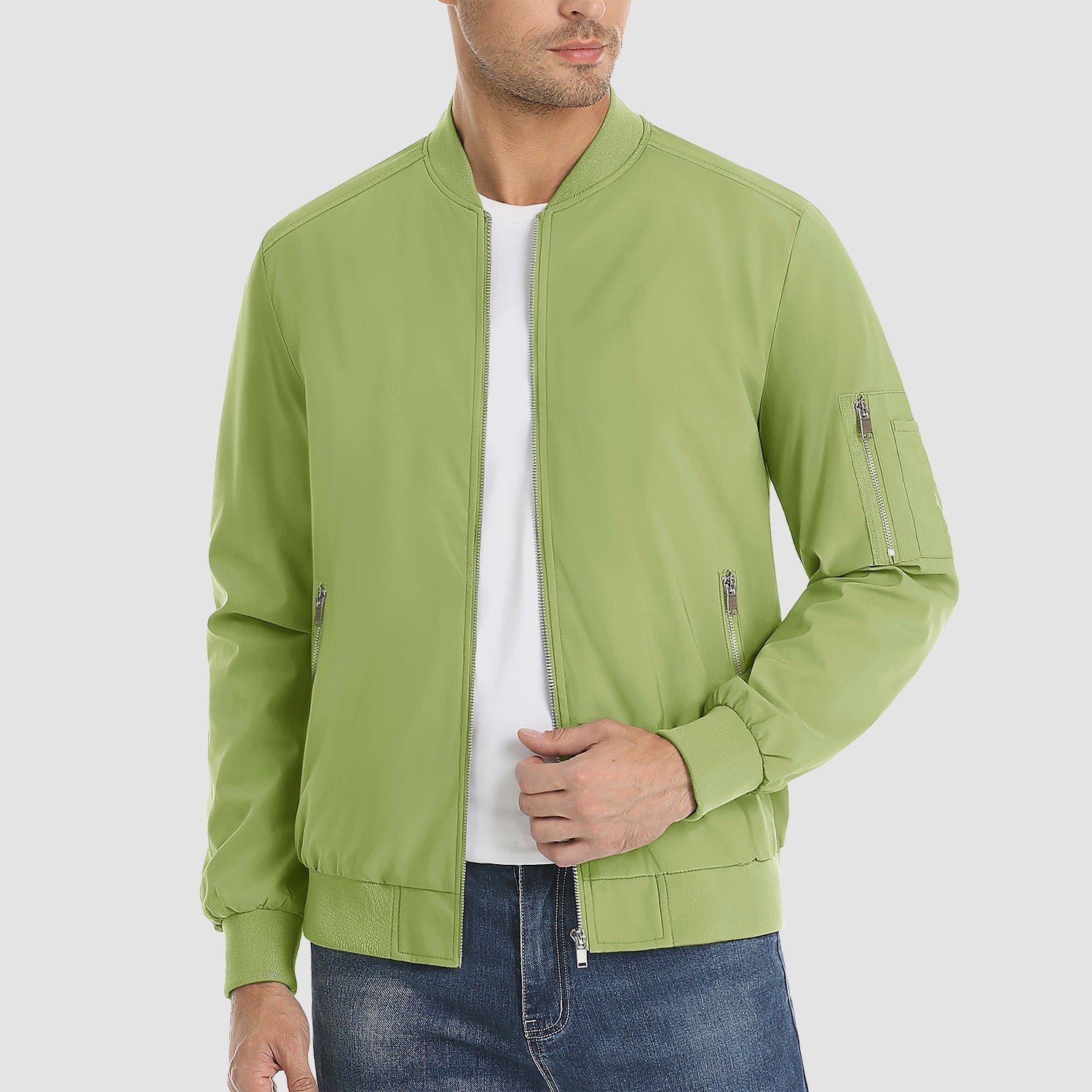 Men's Lightweight Zip-Up Bomber Jacket - Stylish Casual Windbreaker for All Seasons