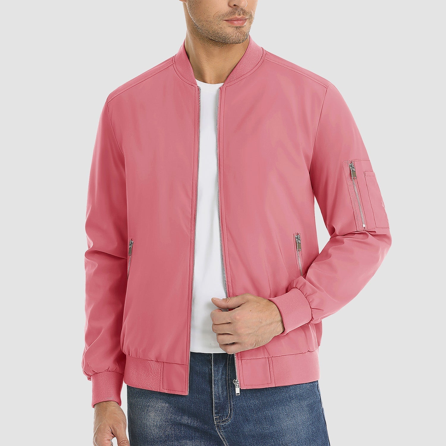 Men's Lightweight Zip-Up Bomber Jacket - Stylish Casual Windbreaker for All Seasons