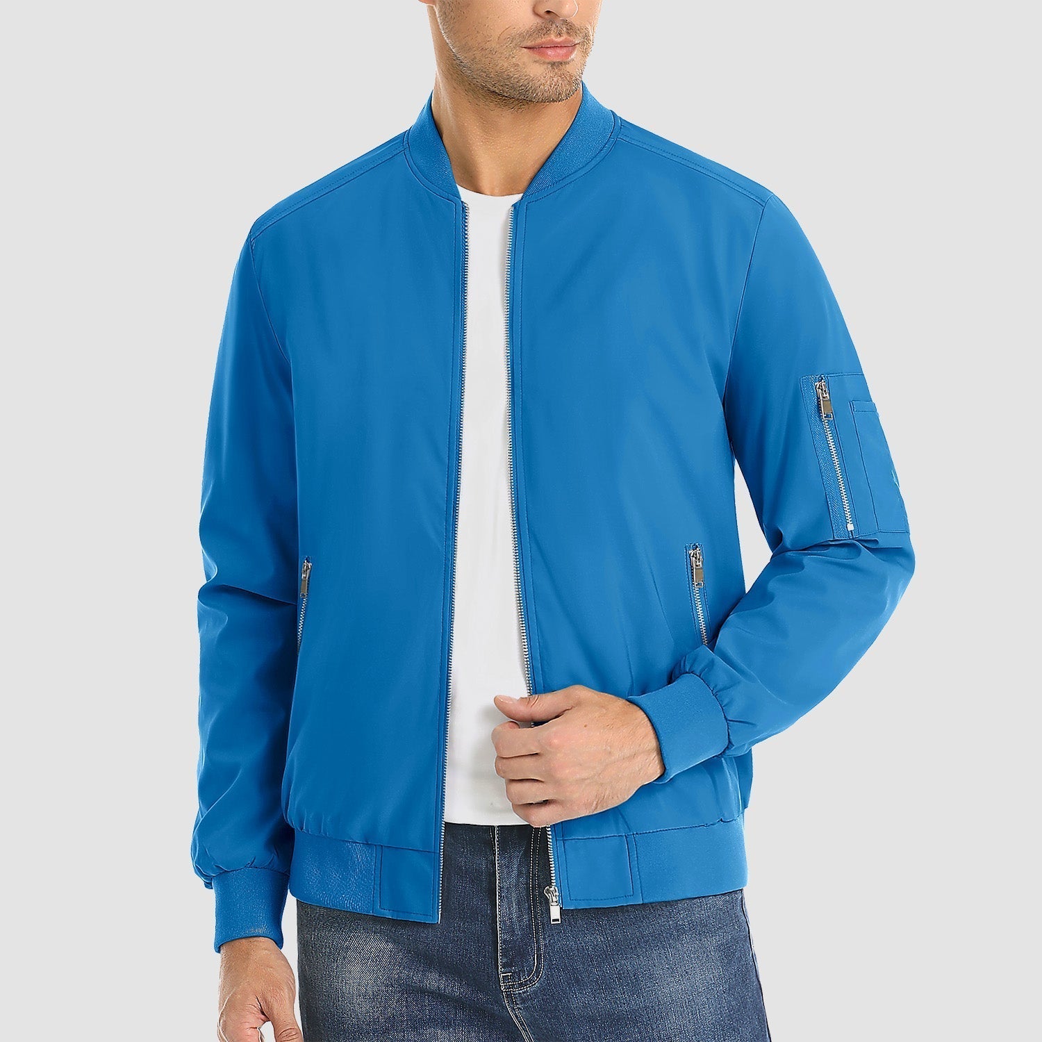 Men's Lightweight Zip-Up Bomber Jacket - Stylish Casual Windbreaker for All Seasons