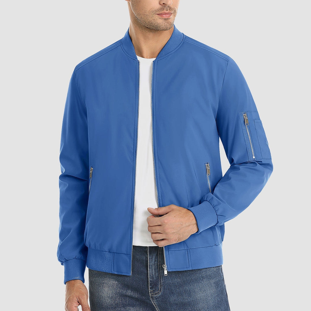 Men's Lightweight Zip-Up Bomber Jacket - Stylish Casual Windbreaker for All Seasons