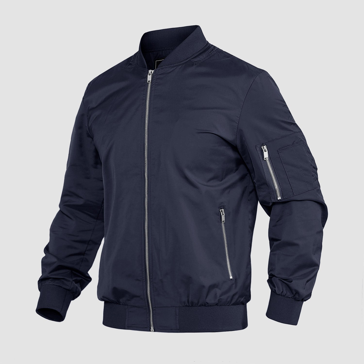 Men's Lightweight Zip-Up Bomber Jacket - Stylish Casual Windbreaker for All Seasons