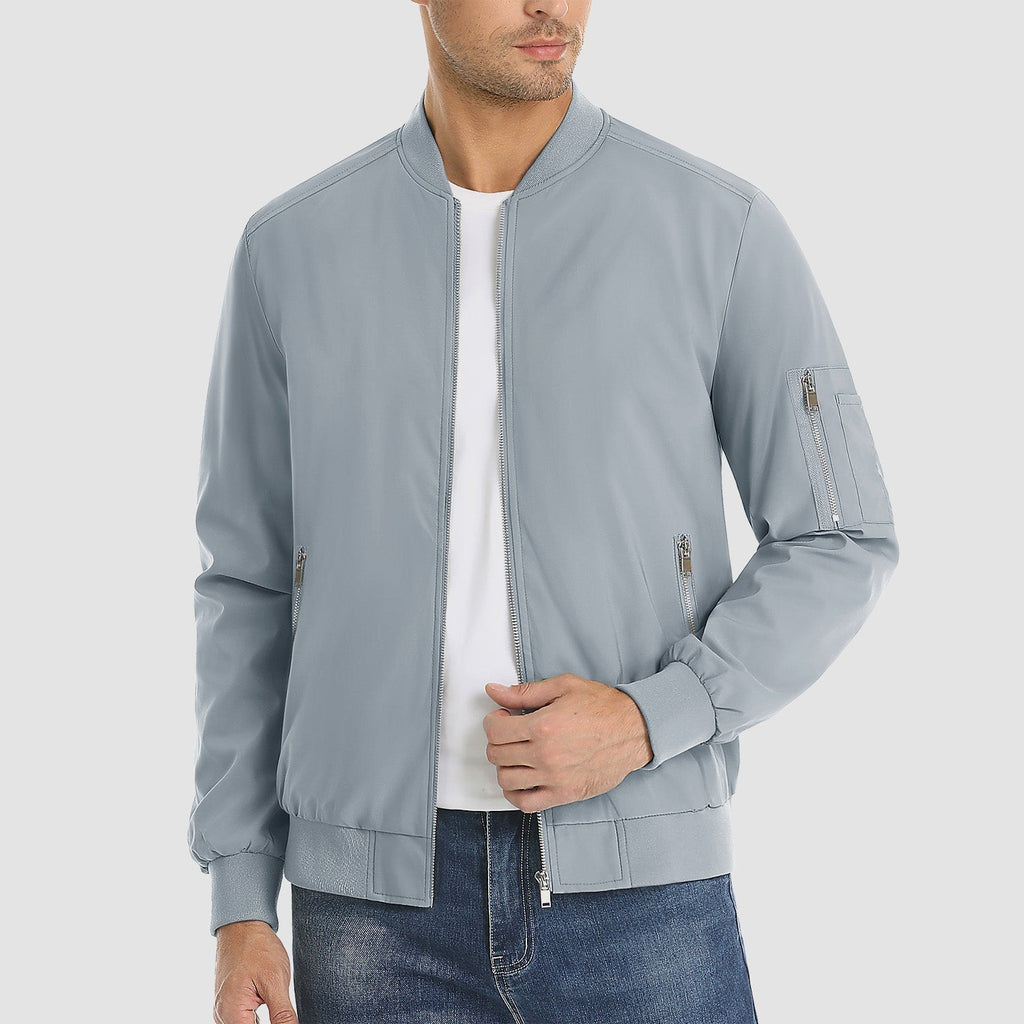 Men's Lightweight Zip-Up Bomber Jacket - Stylish Casual Windbreaker for All Seasons