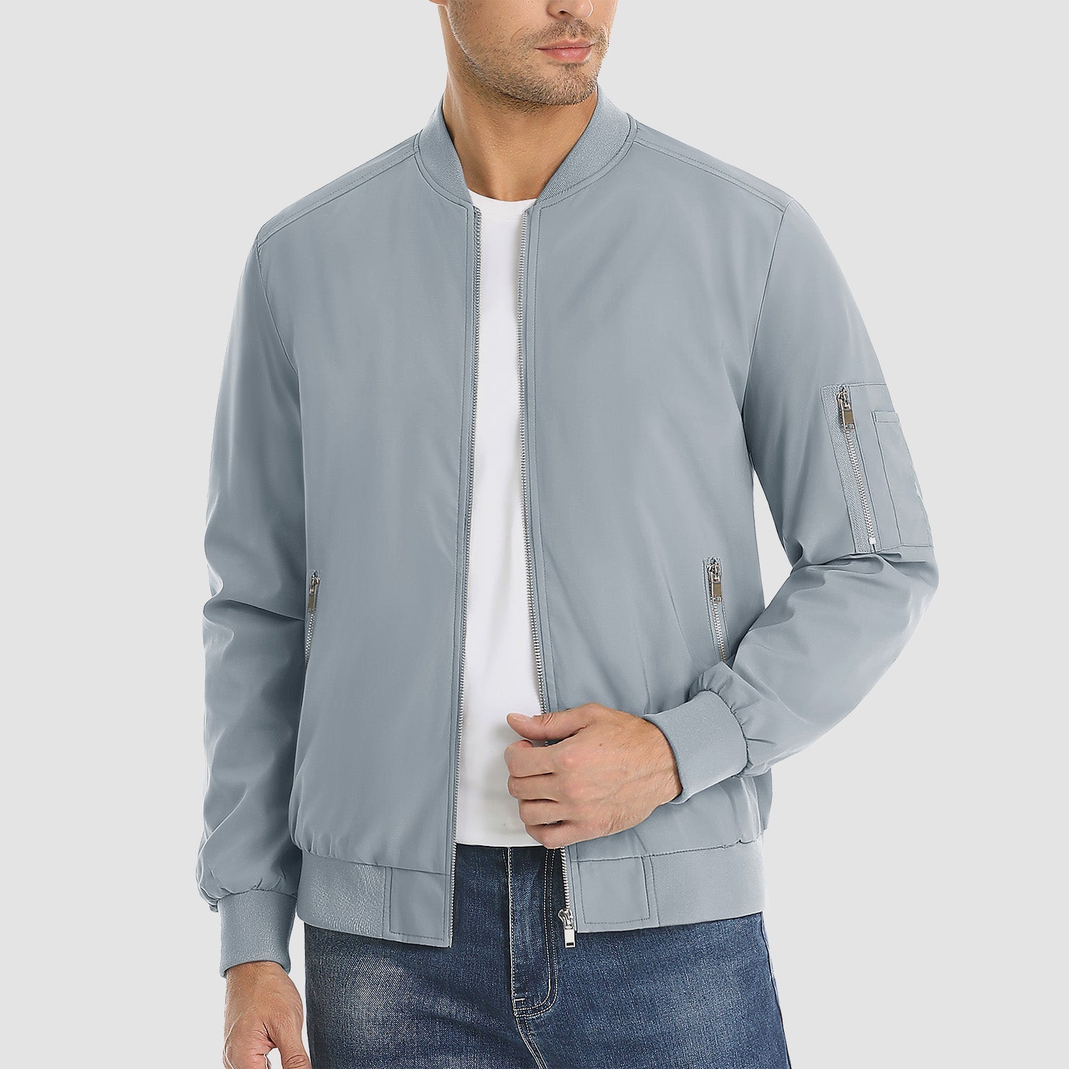 Men's Lightweight Zip-Up Bomber Jacket - Stylish Casual Windbreaker for All Seasons