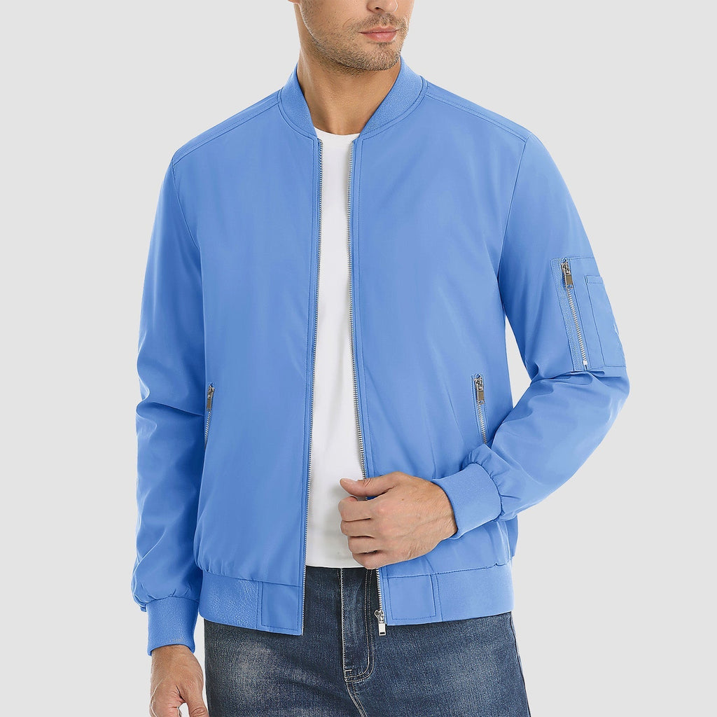 Men's Lightweight Zip-Up Bomber Jacket - Stylish Casual Windbreaker for All Seasons
